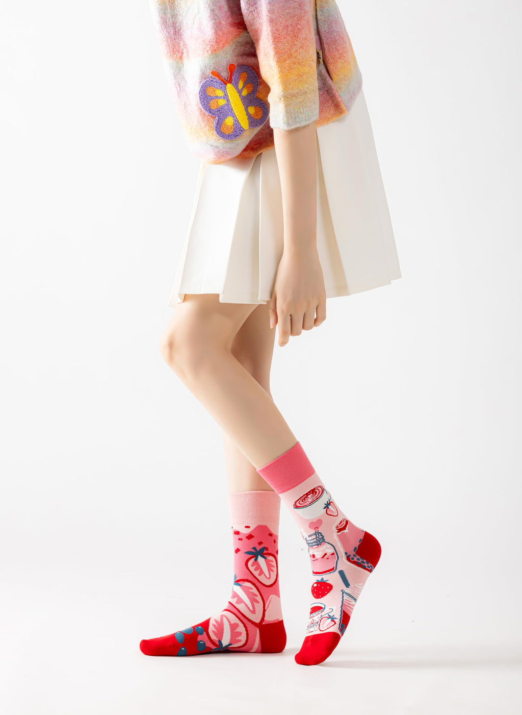 Strawberry Milk Tea Women Casual Calf Socks
