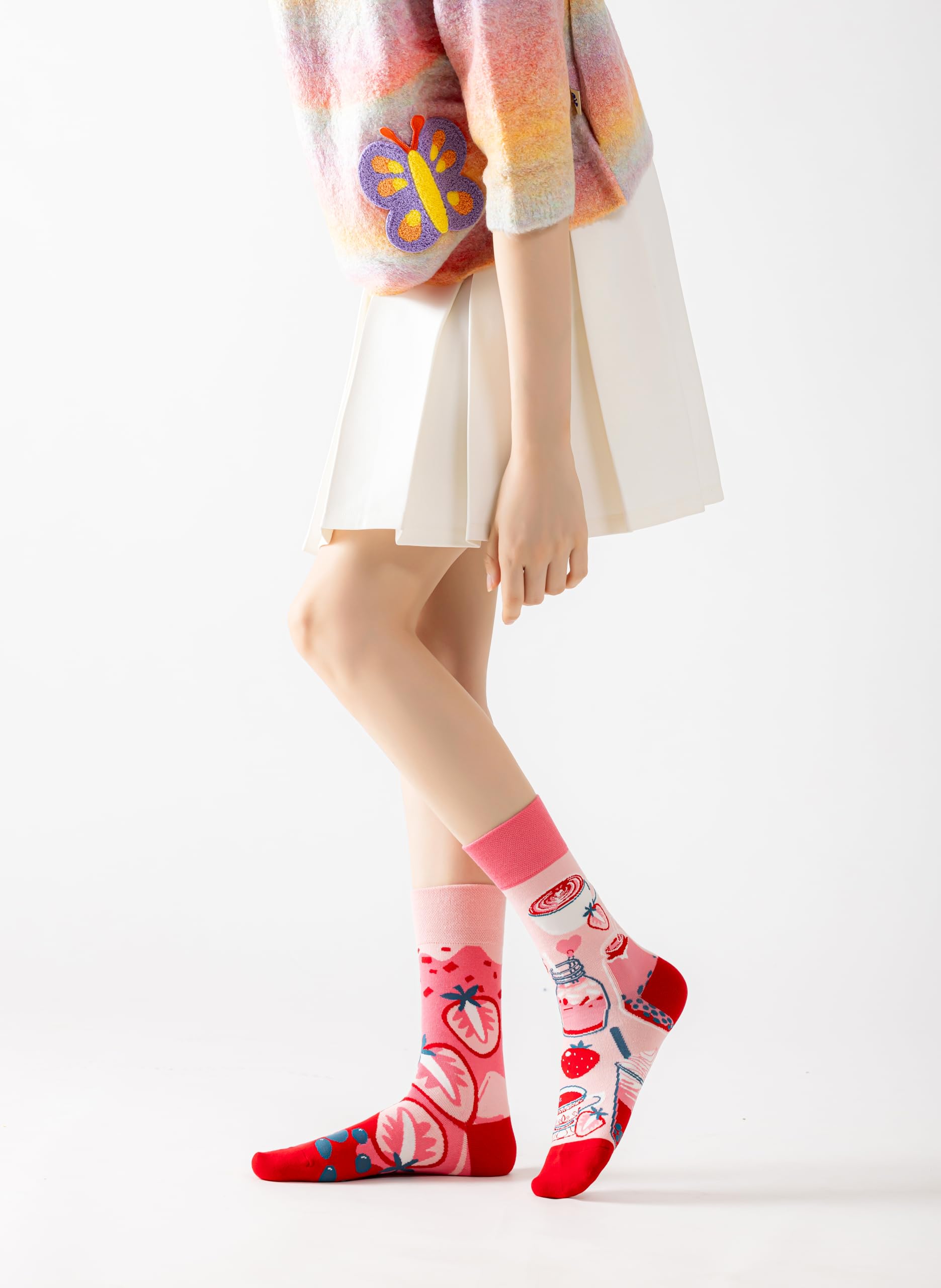 Strawberry Milk Tea Women Casual Calf Socks