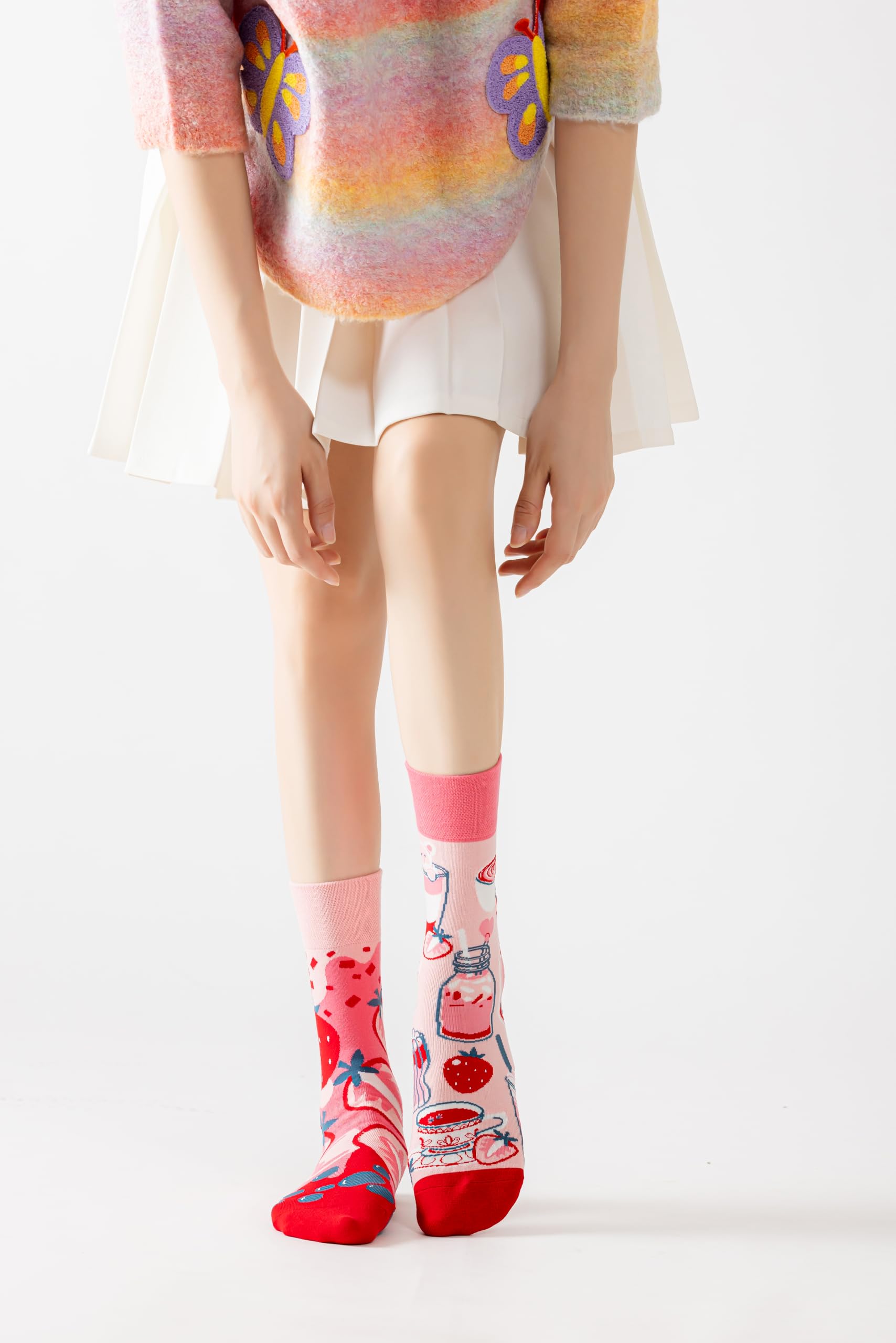 Strawberry Milk Tea Women Casual Calf Socks